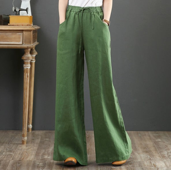 Chic wide leg trousers for women, featuring a comfortable elastic waist, versatile for summer fashion.