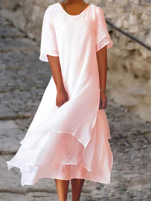 Stylish women's white double layer top for everyday comfort and versatile fashion. Elegant blouse, all season.