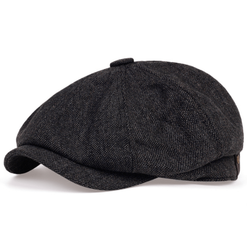 Classic men's newsboy cap, grey herringbone, vintage fashion accessory for a retro look.