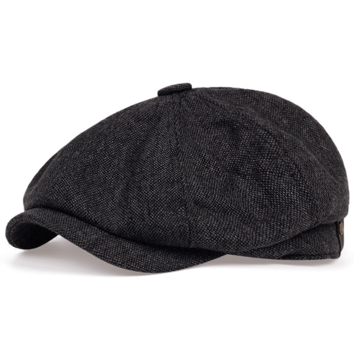 Classic men's newsboy cap, grey herringbone, vintage fashion accessory for a retro look.