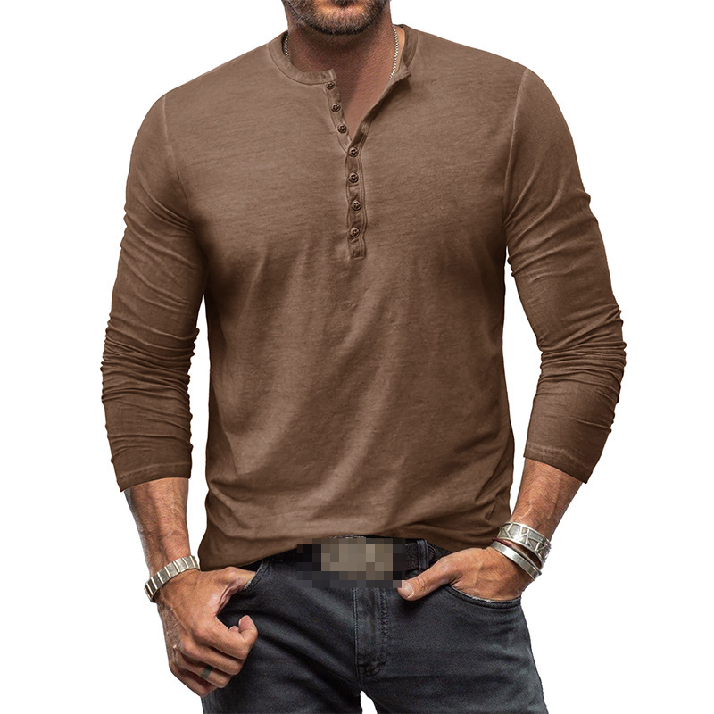 Men's versatile long sleeve Henley, a foundational piece for any stylish outfit.