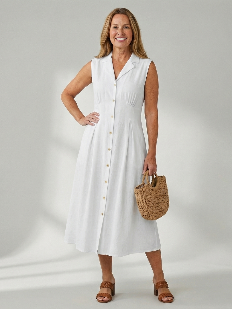 Versatile women's summer midi dress with front buttons, chic for daily wear.