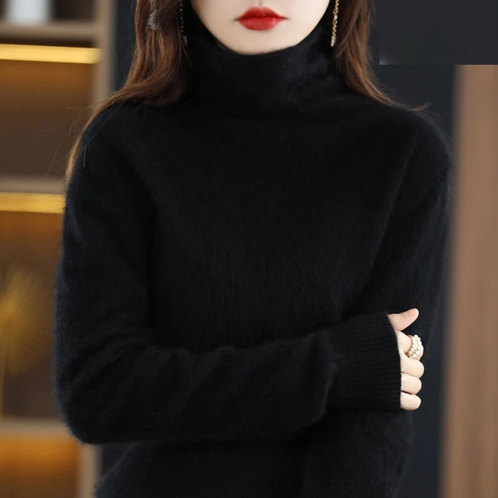 Versatile women's long sleeve turtleneck sweater, a warm knit for casual & chic outfits.