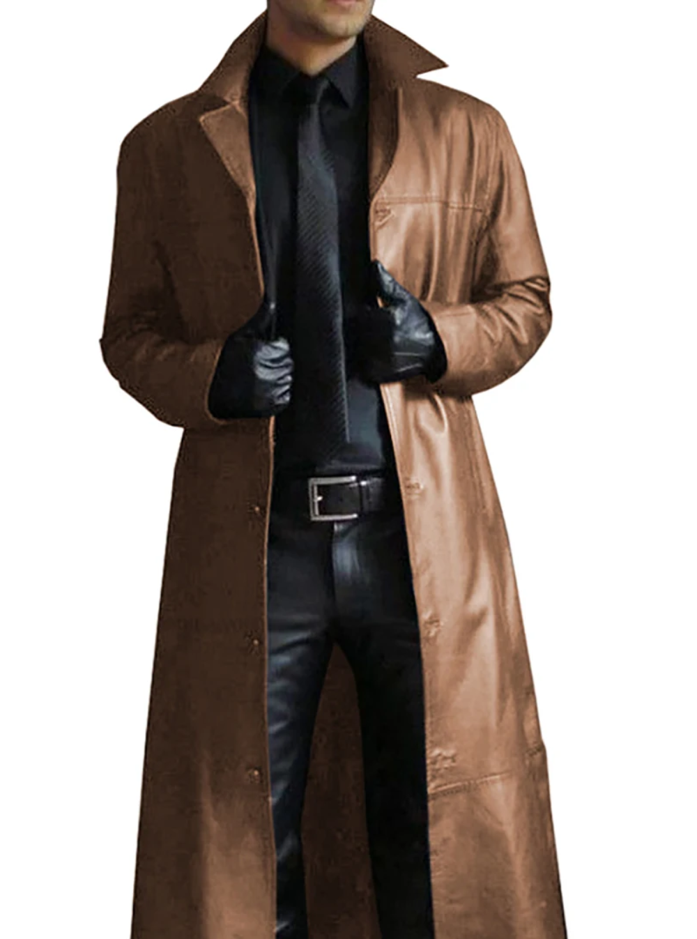 Man walking in a long overcoat, depicting elegant outerwear for autumn/winter.