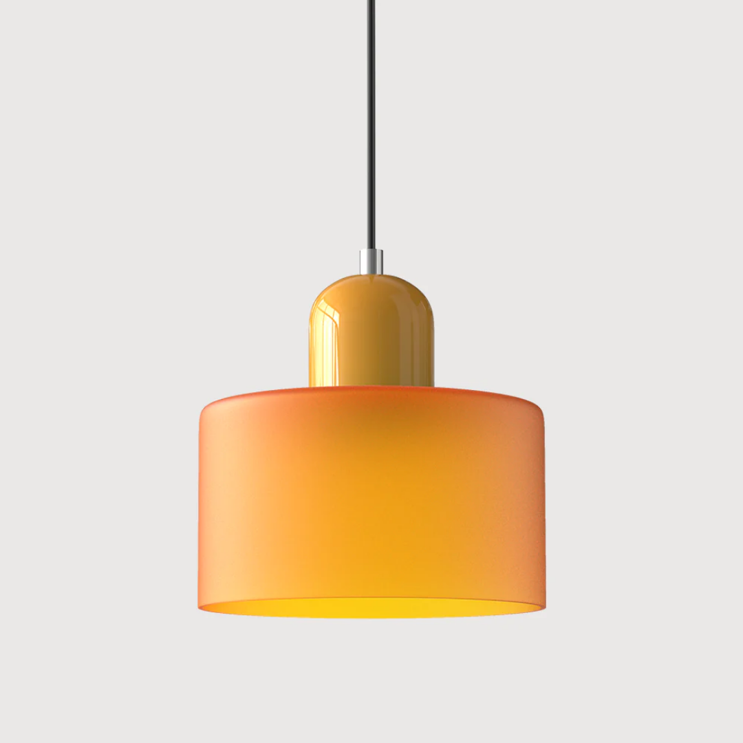 Retro glass pendant lamp, adjustable cord, casts warm light for charming interiors.
