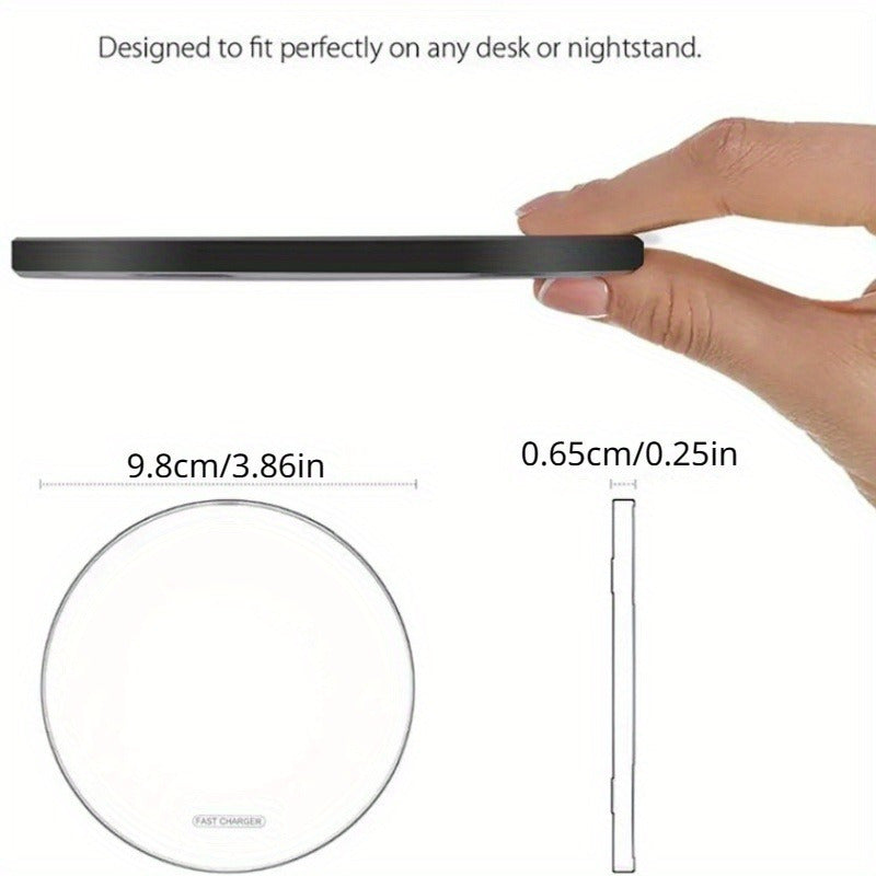 Slim Fast Wireless Charging pad, side view. Delivers high-speed, cable-free power for iPhone and Android devices.