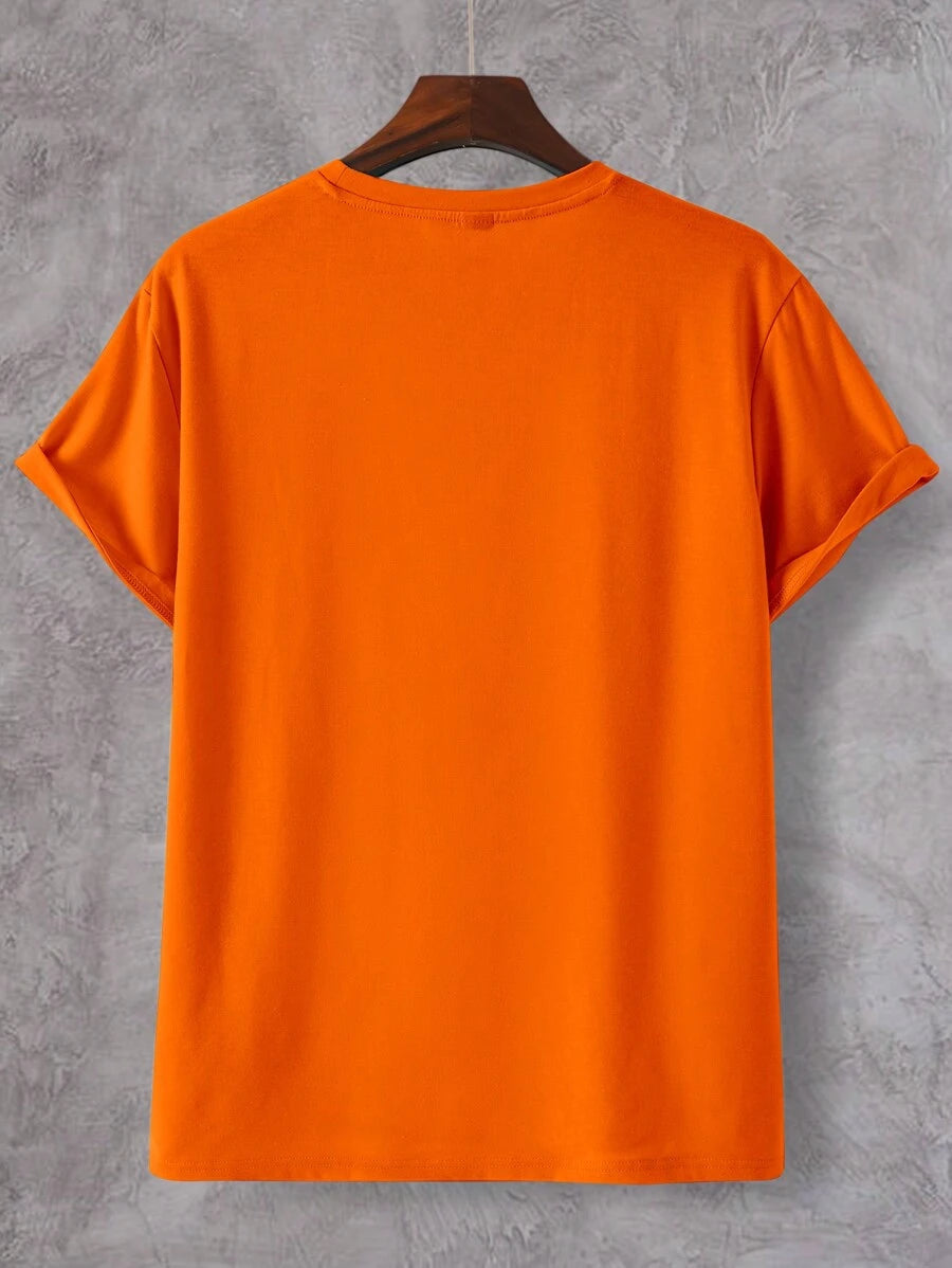 Vibrant orange men's slim-fit T-shirt, perfect for King's Day celebrations and festive casual wear.