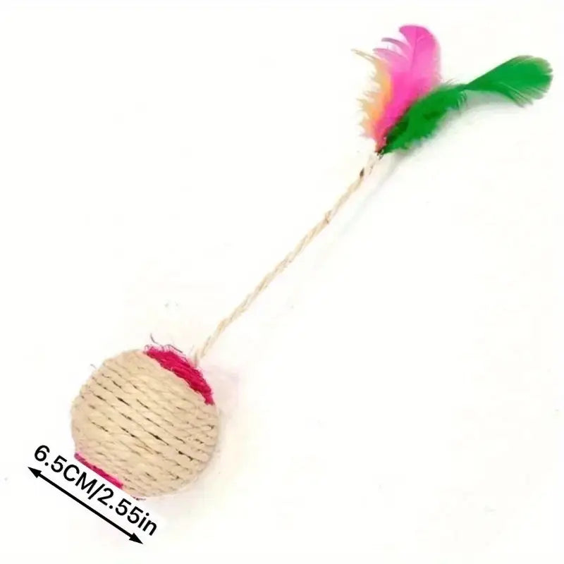 Durable sisal cat play ball with real feathers, perfect pet supply for interactive playtime and mental enrichment.