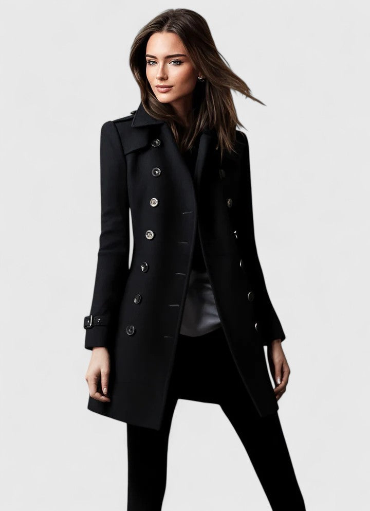 Timeless women's long coat, elegant and versatile outerwear with a chic design for sophisticated fashion.