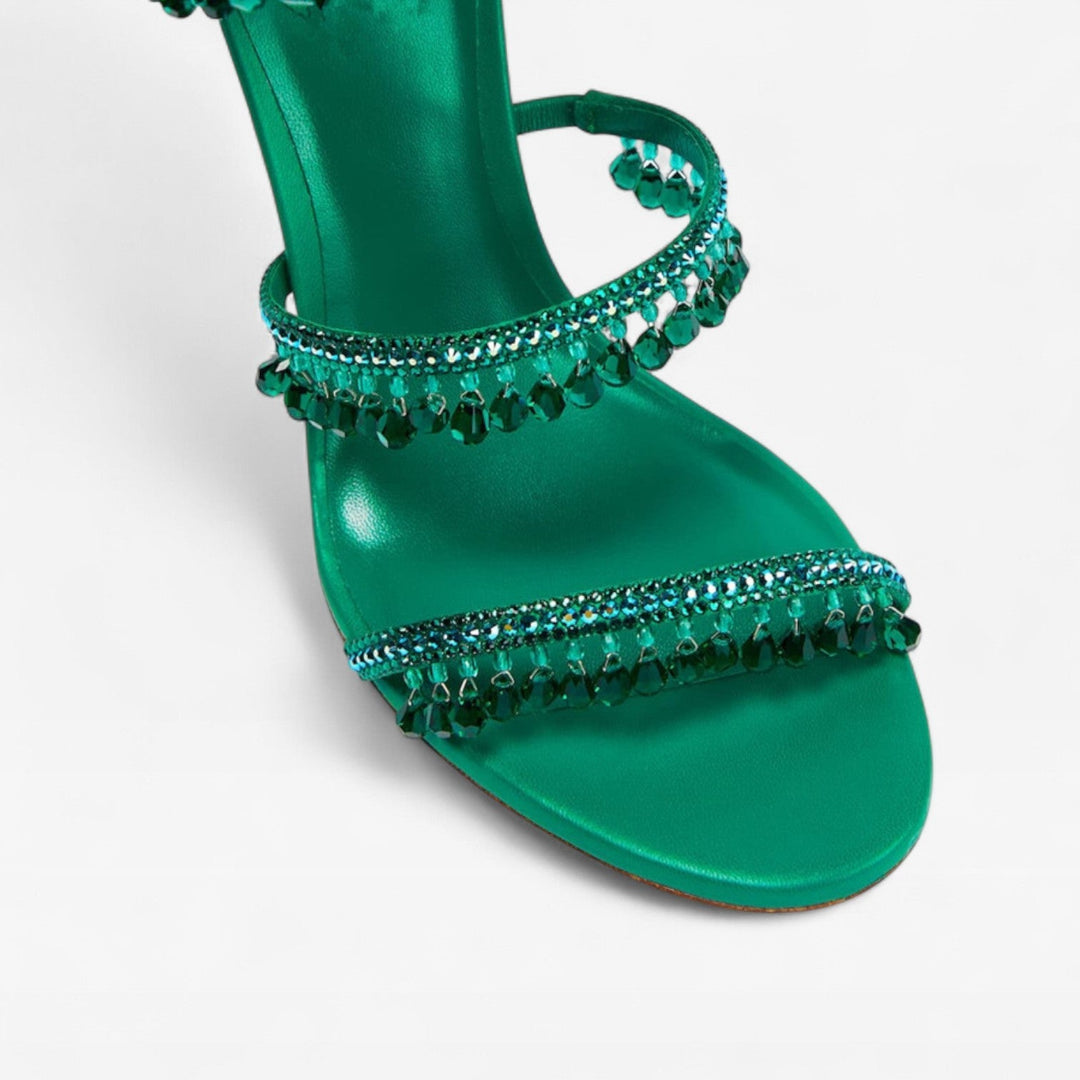 Sophisticated women's crystal strappy high heel sandals, ideal for luxurious evening fashion.