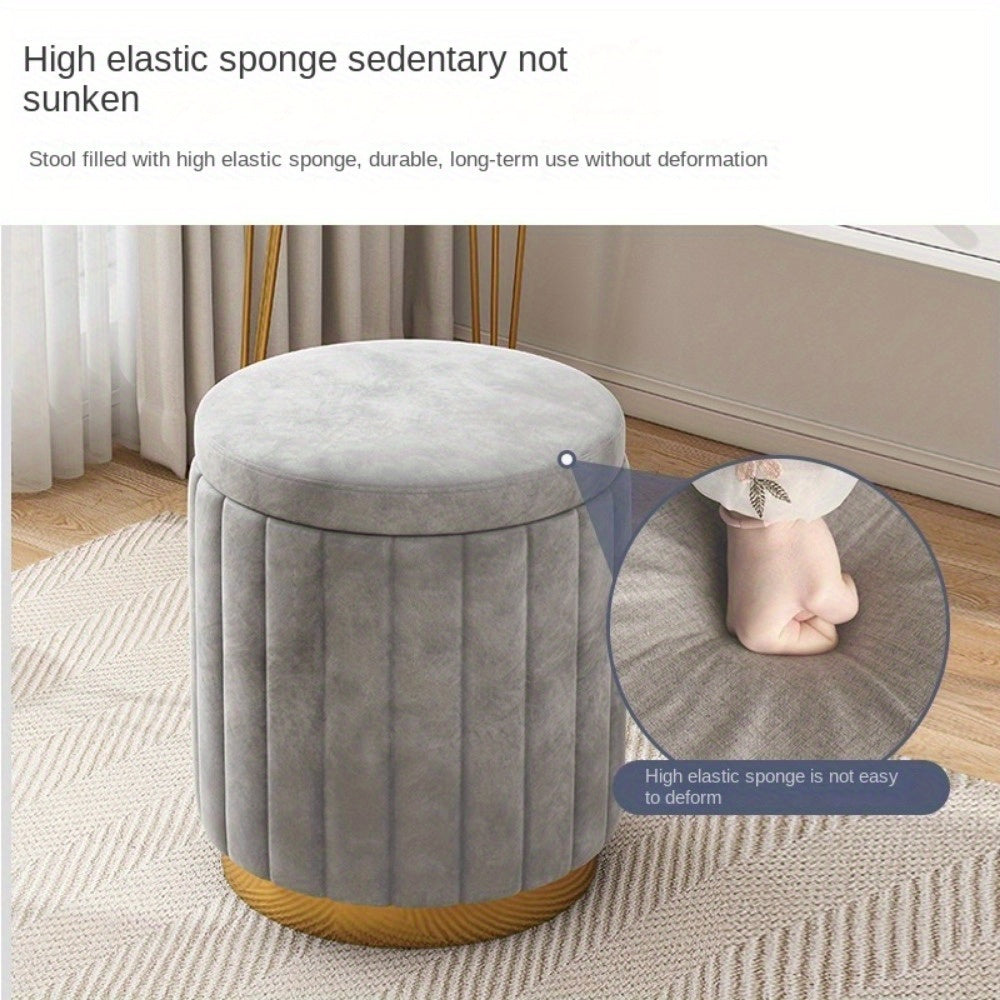 Chic round footrest, storage solution with elegant mirror finish.