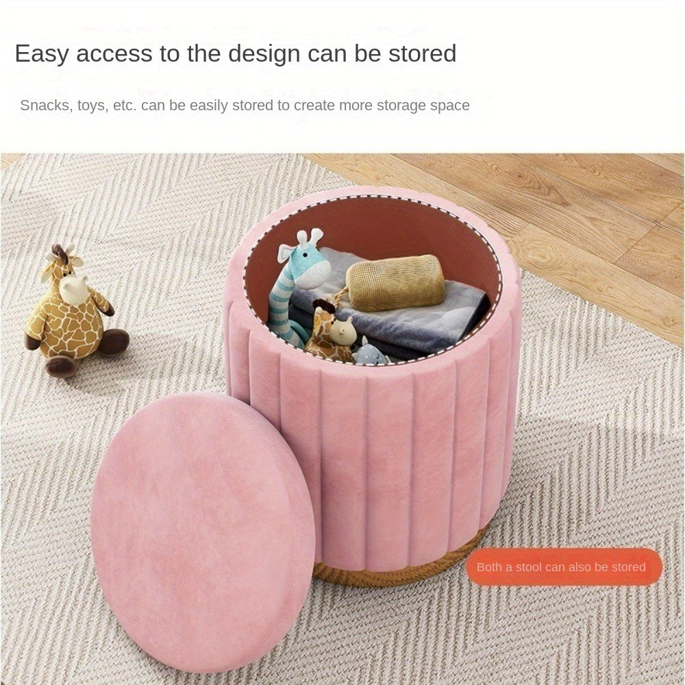 Accent furniture: round storage pouf with reflective mirror finish, modern.