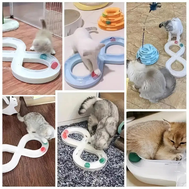 Durable white & blue pet toy: an interactive ball track for cats, promoting activity & enrichment.