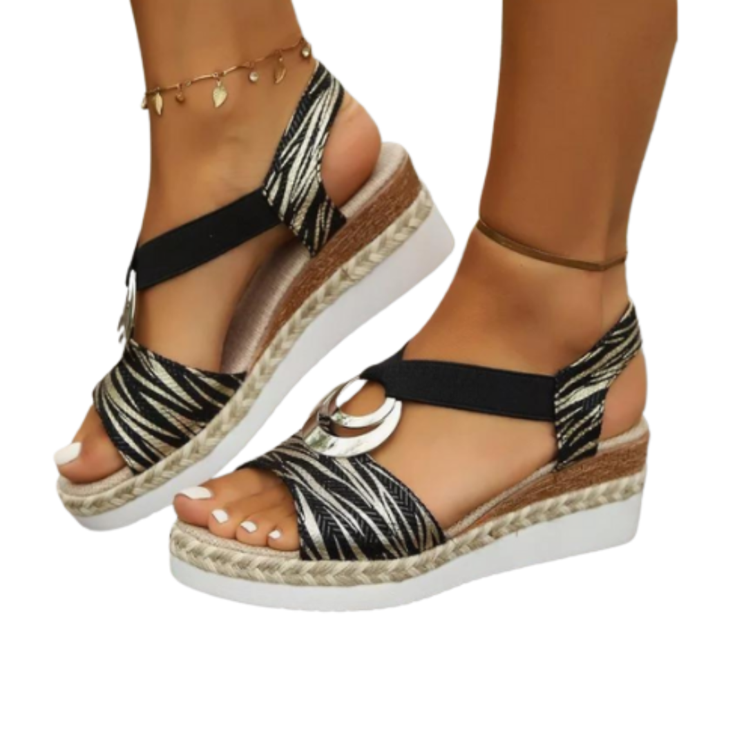 Women's supportive wedge sandals with cushioned comfort sole, ideal for all-day walking & summer wear.
