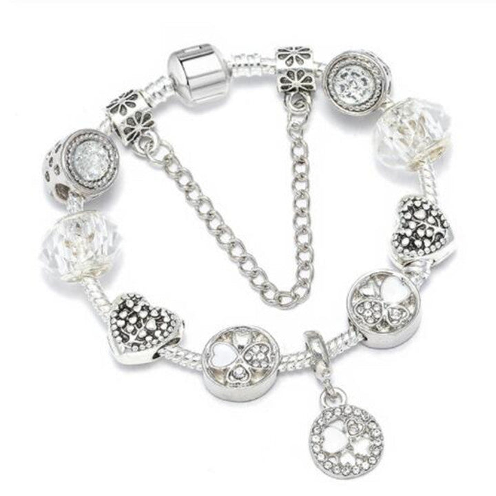 Versatile women's peach blossom charm bracelet; colorful floral wristband, perfect elegant accessory.
