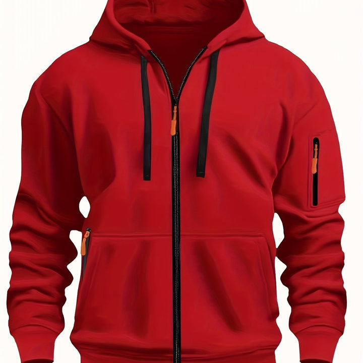 Men's cozy hooded zip-up, ideal for chilly weather and outdoor layers.