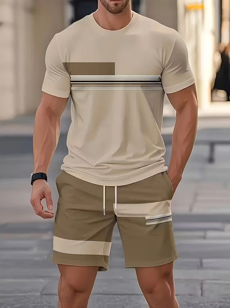 Men's comfortable grey matching shorts set, perfect for stylish outdoor activities, summer casual wear, or travel.