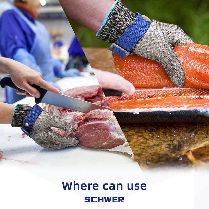 Hygienic & cut-resistant stainless steel safety glove for food contact and professional kitchen use.