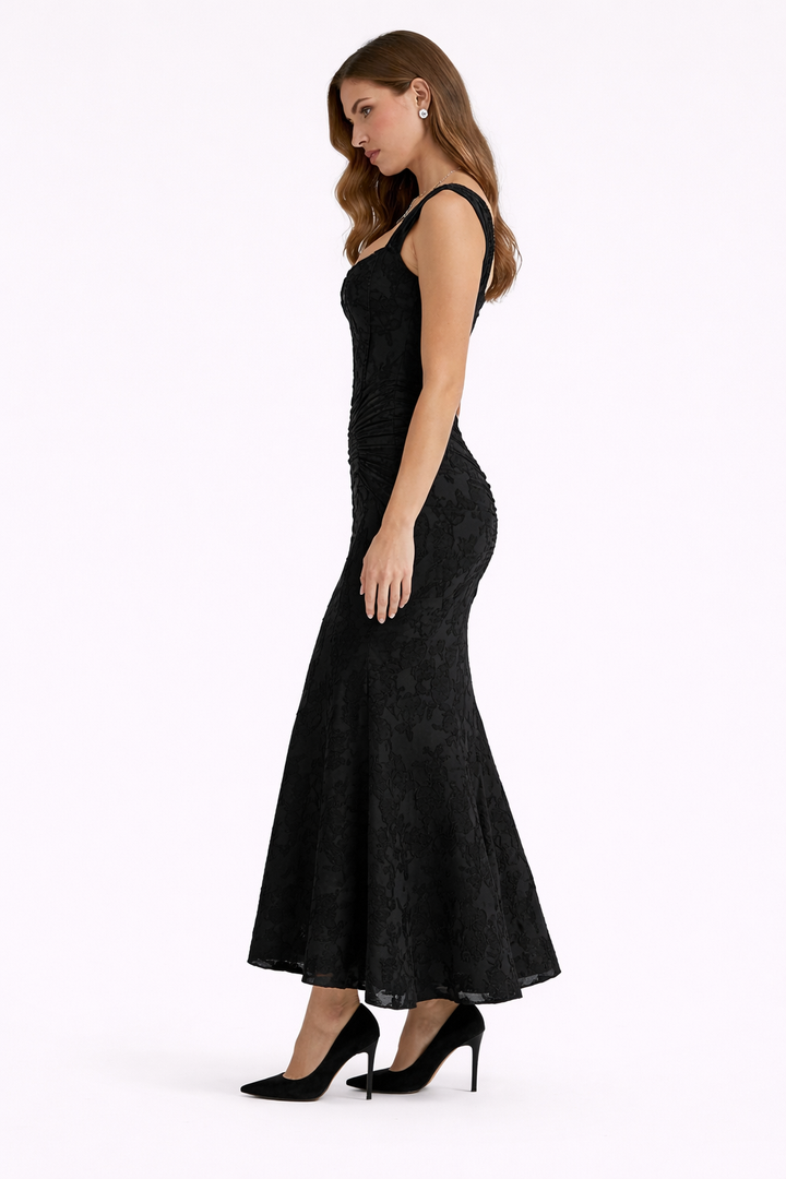 Chic women's cowl neck slip midi dress, ideal for spring/summer parties or elegant autumn evening wear.