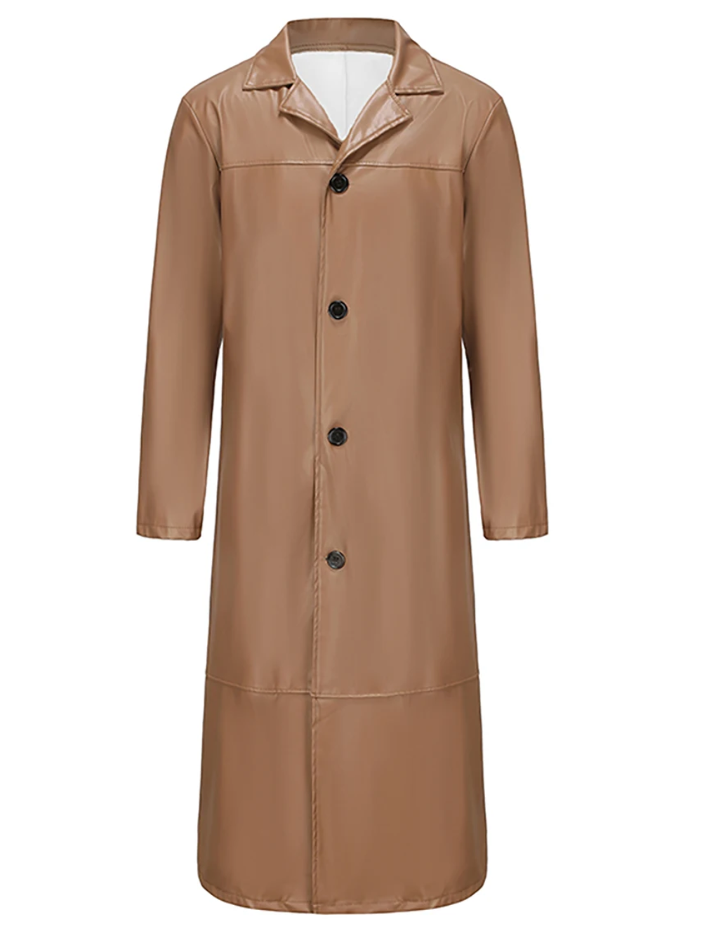 Men's classic black overcoat, paired with smart casual attire for versatile style.