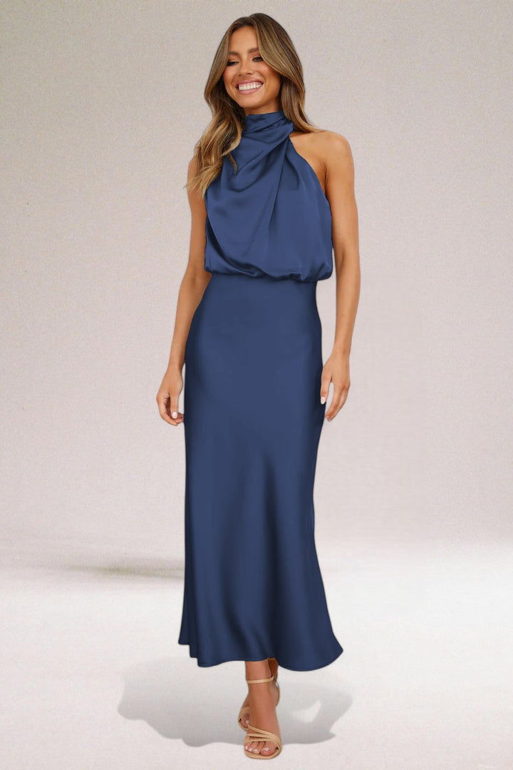 Chic women's halter neck maxi dress, an elegant choice for parties and formal evening wear.