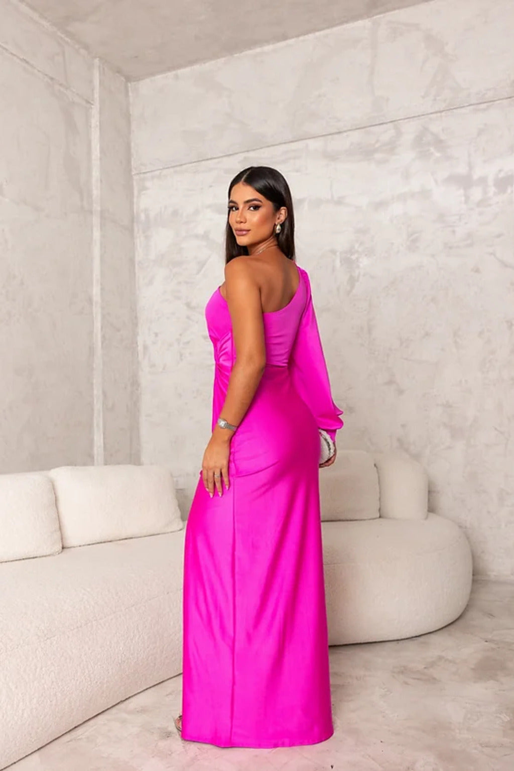 Chic one-shoulder evening dress for women, featuring a maxi length, side slit, and elegant design.