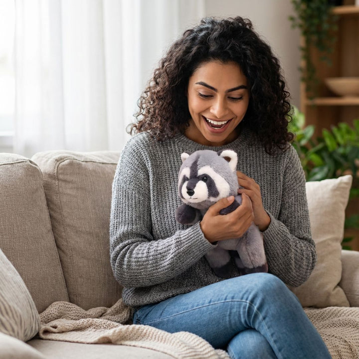 Unisex raccoon long animal toy, enhances relaxation & sleep quality.