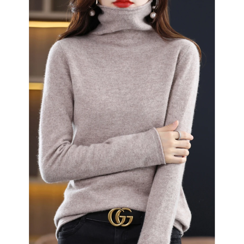 Comfortable women's roll neck sweater. Versatile, soft long sleeve pullover for winter.
