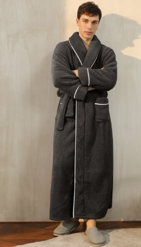 Unisex thick plush over-knee bathrobe, soft texture, cozy winter comfort, ideal for relaxation.