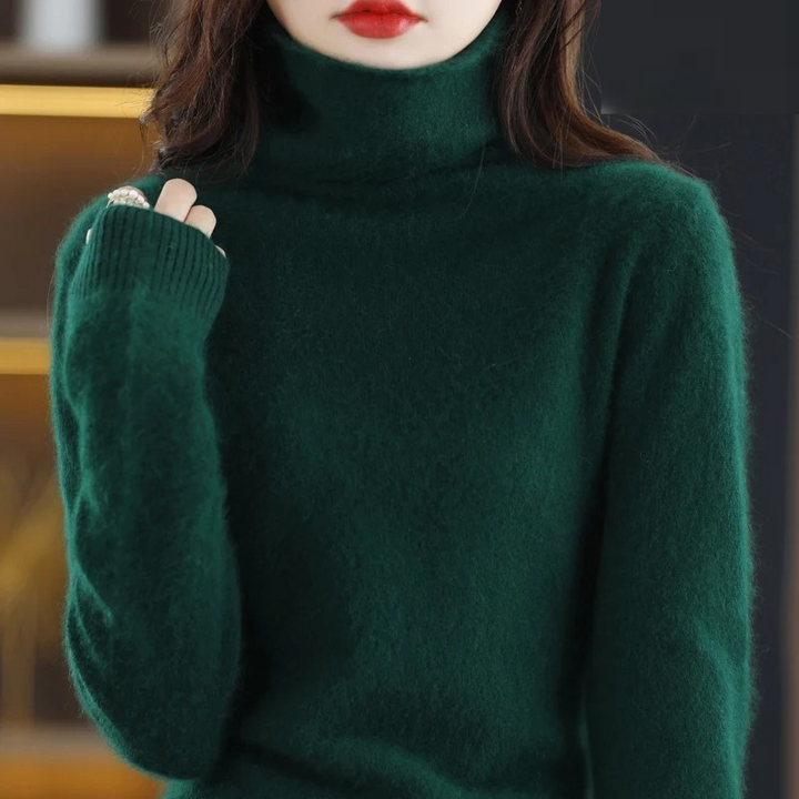 Soft women's turtleneck pullover, comfortable sweater perfect for winter warmth & style.