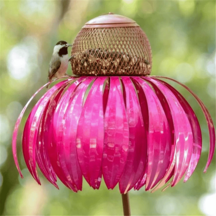 Stylish metal flower bird feeder for garden, a functional and attractive bird house.
