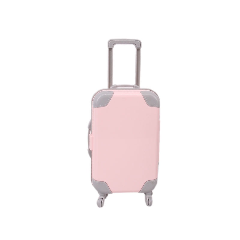 Rolling 18-inch doll travel suitcase, ready for kids' pretend play adventures and doll accessory storage.