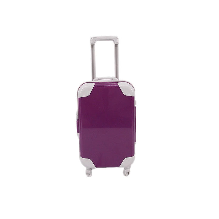 Compact 18-inch doll suitcase, toy luggage with working handle, perfect for kids' travel play scenarios.