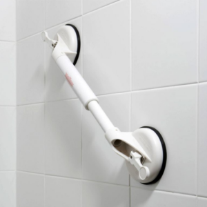 Unisex adjustable suction grab bar for bathroom safety. Secure mobility aid for shower assist & elderly home care.