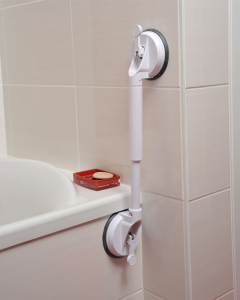 Adjustable suction grab bar for bathroom safety, shower assist & elderly care. Non-slip handle for independent living.