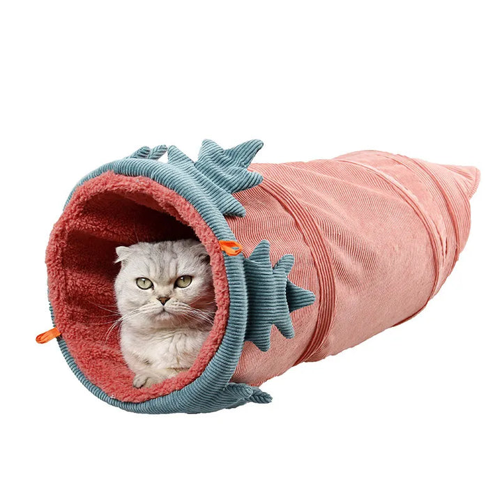 Flower cat tunnel: soft pet toy for playful activity & cozy hideout for rest. Feline comfort supplies.