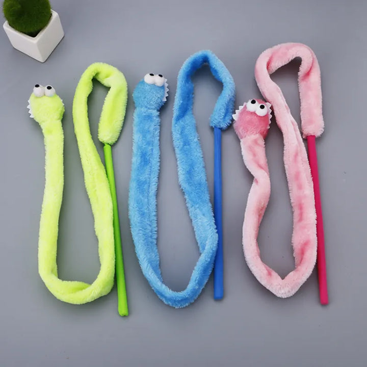 Interactive cat toy with dangling plush worm teaser, perfect for active pets to bat and play, encouraging feline fun.