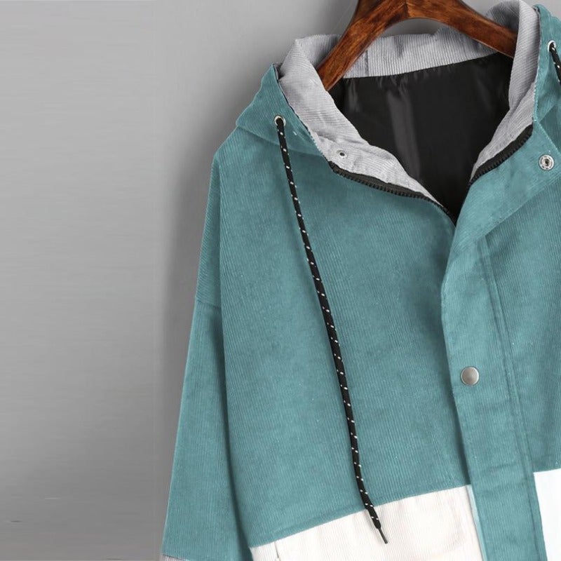 Stylish two-tone women's lightweight jacket with adjustable waist, ideal casual outerwear for daily wear.