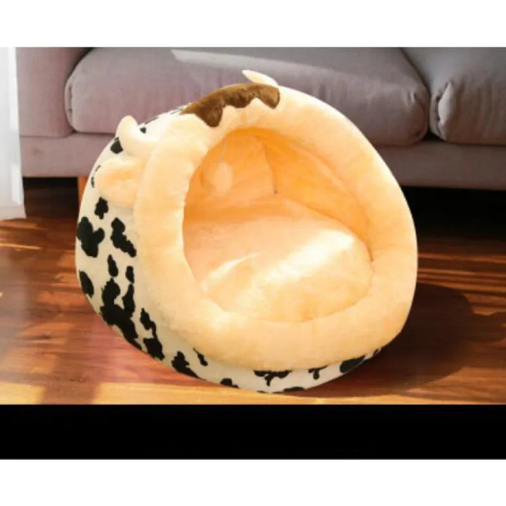 Charming cow design cat bed, a soft animal bed & cat house providing ultimate comfort for pets.