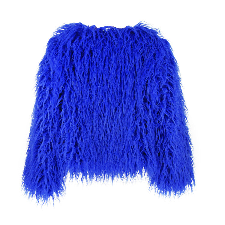 Chic women's fluffy short jacket, offering cozy comfort & a vibrant fashion statement. Ideal outerwear.