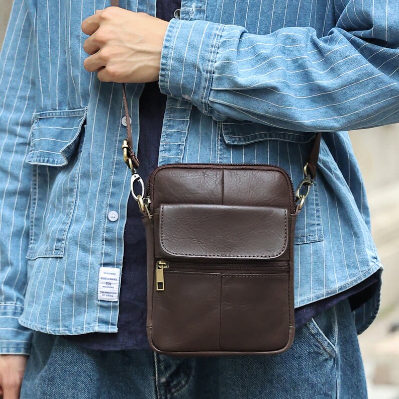 Stylish men's small shoulder bag. Versatile crossbody for daily carry, essentials, and travel.