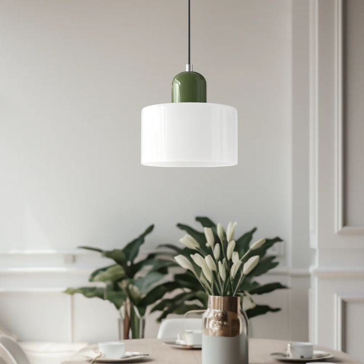 Decorative retro glass ceiling light, adjustable height, enhances vintage home lighting.