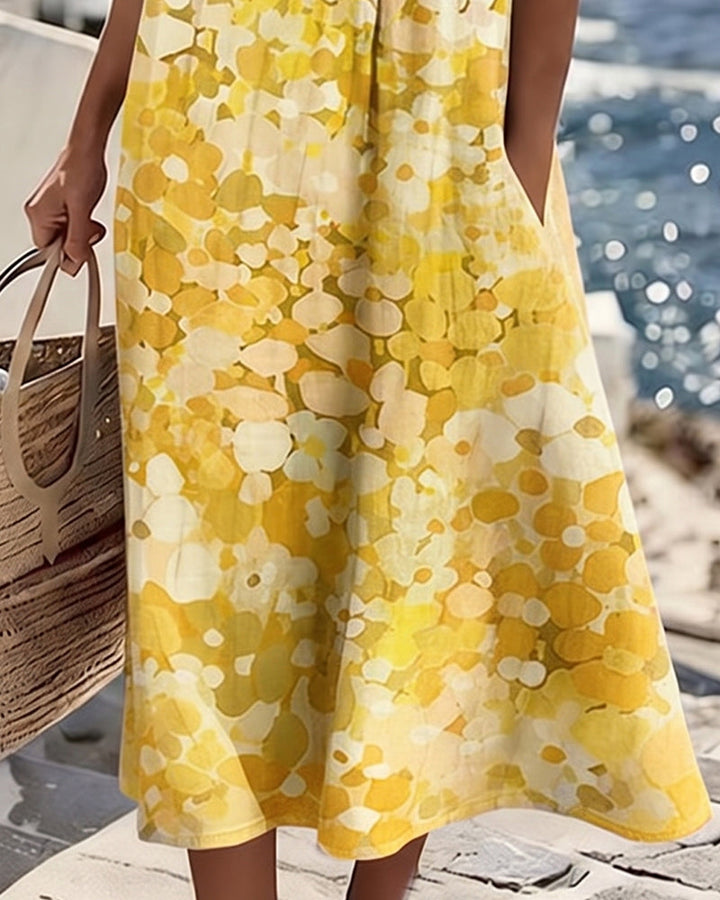 Light & airy women's floral print midi dress, comfortable for spring and summer casual wear.