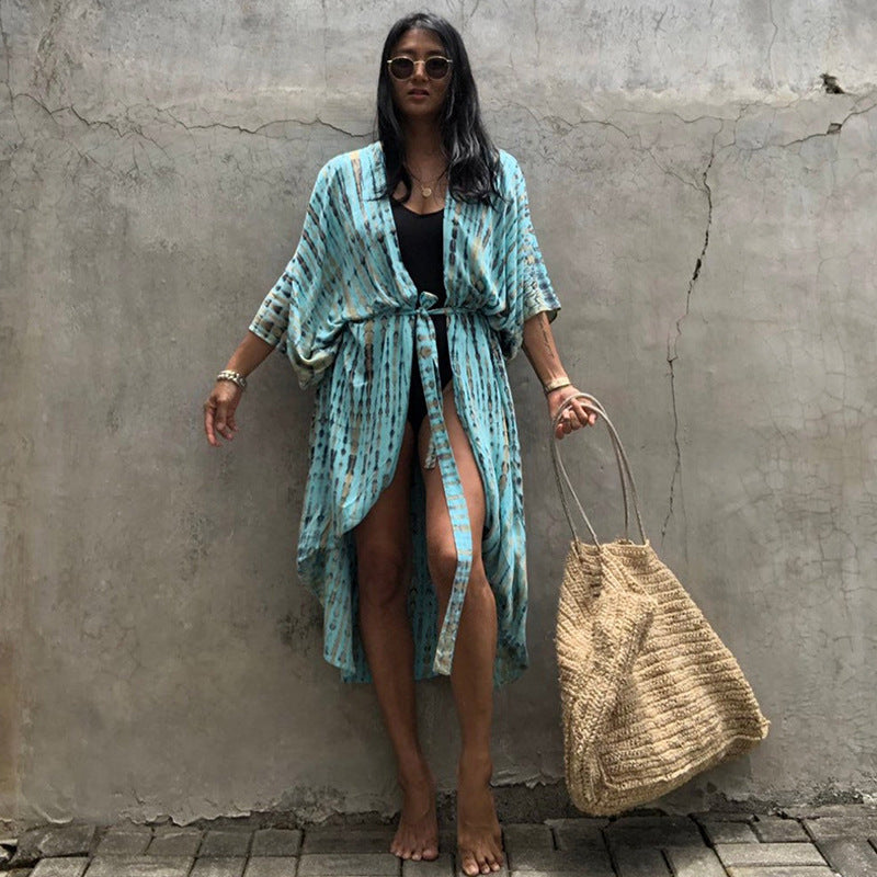 One-size flowy beach cover up, women's elegant sun protection for a stylish resort look.