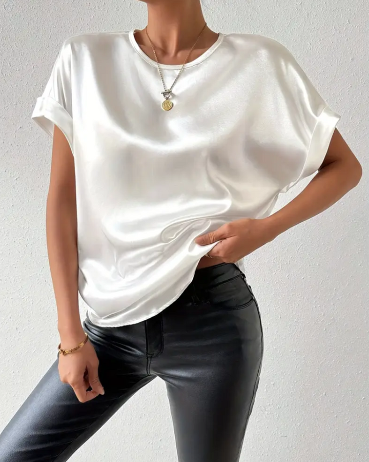 Smooth feel women's round neck t-shirt. Comfortable, short-sleeve, solid top for casual spring & summer everyday wear.
