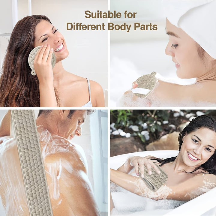 Long, durable back scrubber for thorough deep cleansing, reaching all areas for refreshing skin exfoliation.