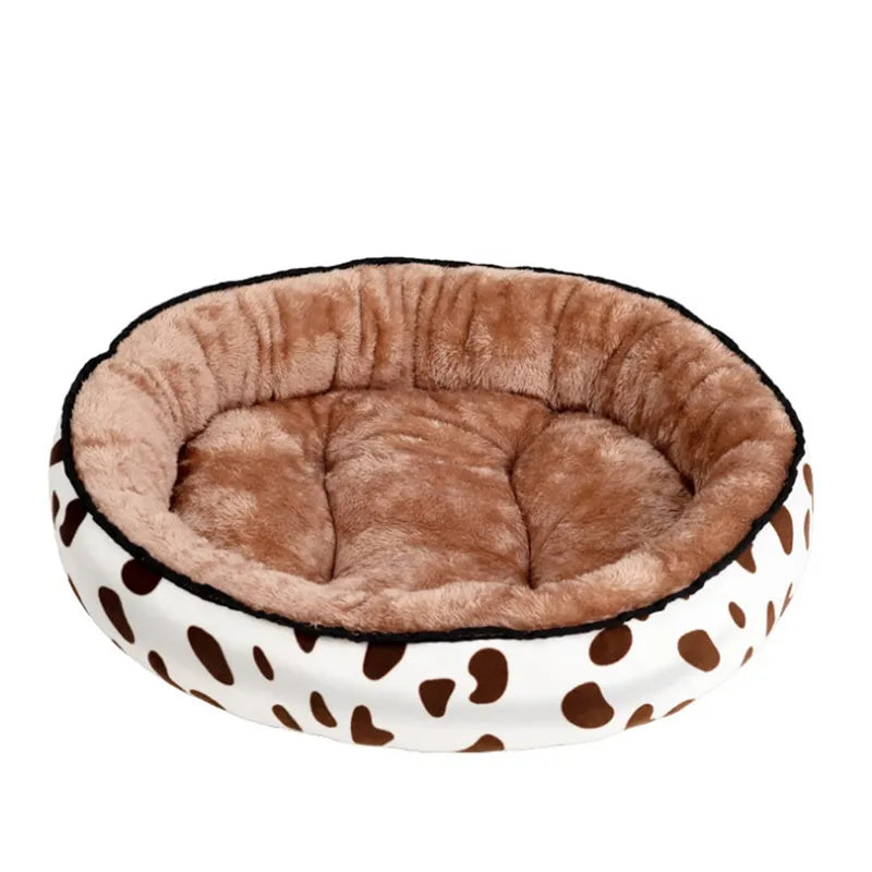 Luxury round pet bed, super soft & comfy for cats & dogs. Promotes relaxation, anxiety relief & deep sleep.
