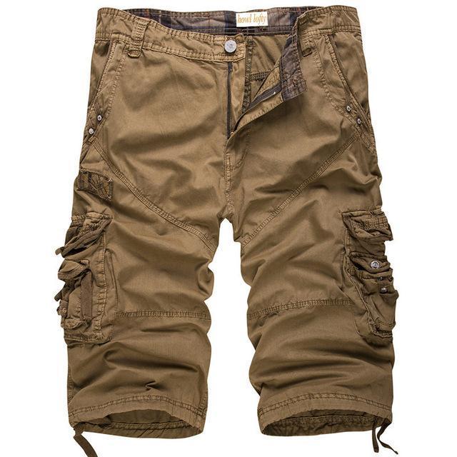 Durable men's army style cargo shorts with multiple utility pockets, ideal for outdoor adventures.