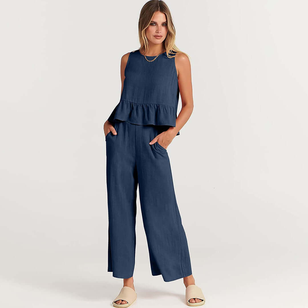 Women's Sleeveless Peplum Cropped Jumpsuit