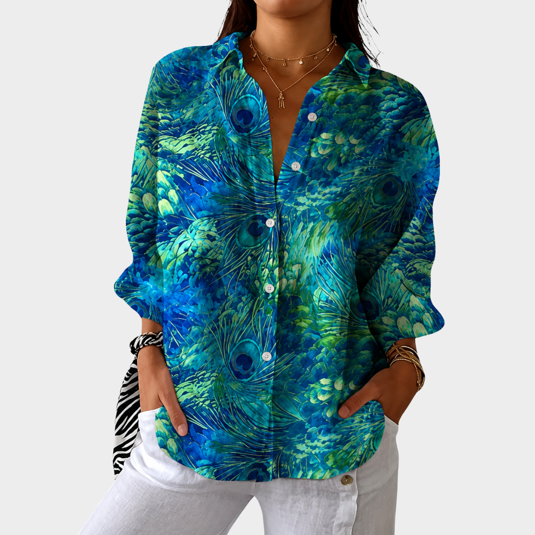 Women's lightweight colorful printed blouse, loose fit, perfect for casual spring and summer wear.